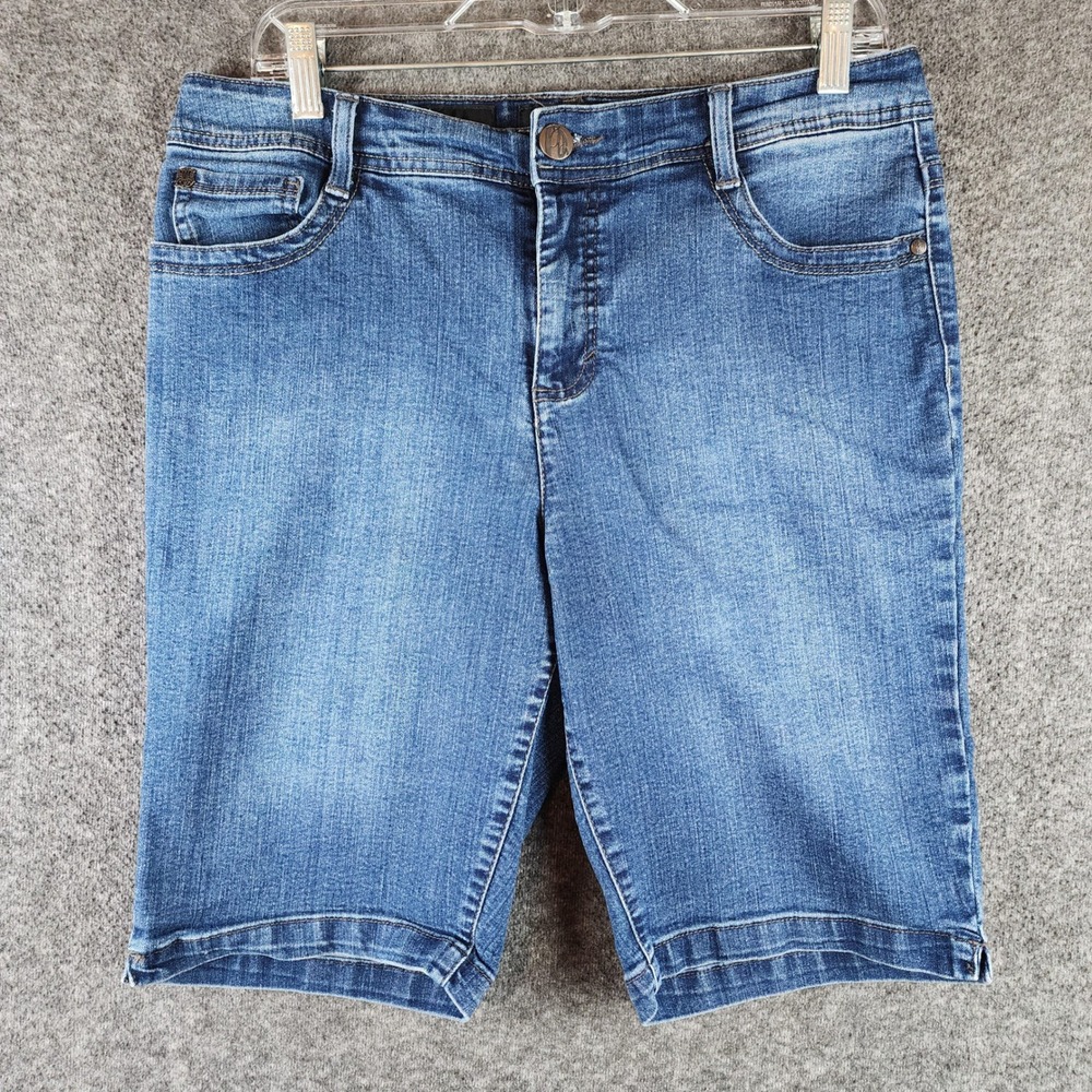 Nine West Shorts Womens 12 Bermuda Blue Stretch Denim Mid Rise Pockets EUC